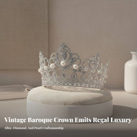 Baroque Design Queen Crown Elegant Design Baroque Queen Crown Large Bead Crystal Tiara Lightweight Crystal Bridal Tiara