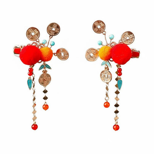 Traditional Chinese Attire Hair Barrette Cute Design Traditional Chinese Attire Hair Accessory Dangling Floral Barrette Handmade
