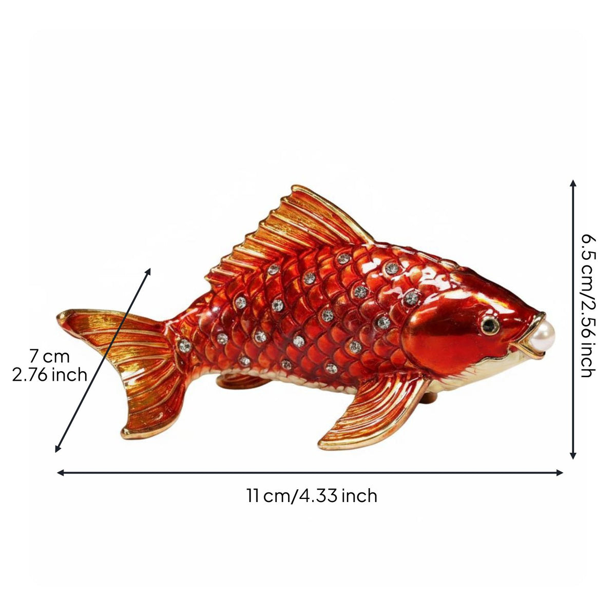 Hinged Golden Carp Figurine Rhinestone Accents Koi Fish Trinket Box Closure House Decoration for Dresser