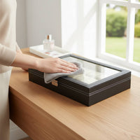 24 Compartment Watch Box Soft Lining Watch Display Case with Glass Top Removable Pillows Water-Resistant for Men