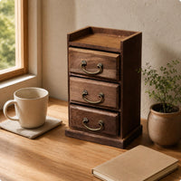 3 Drawer Desk Organizer Metal Pull Handles Wood Desktop Storage Cabinet Top Tray Wooden Storage Box