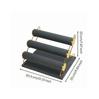Three-Tier Jewelry Display Stand Golden Velvet Jewelry Organizer Space Saving