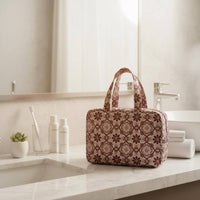 4 Fold Toiletry Organizer Floral Print Wet Dry Separation Bag Portable for Hotel