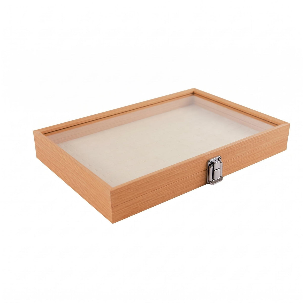 Wooden Glass Jewelry Box Transparent Lid Storage Furniture Rectangular