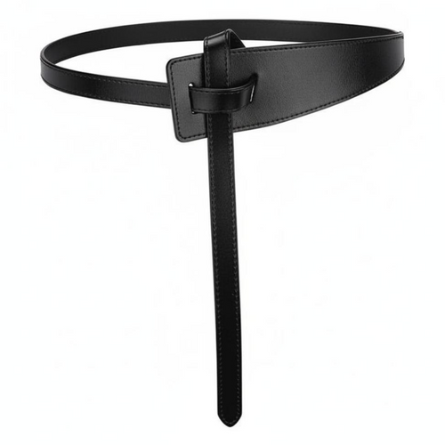 Black leather waist belt for women