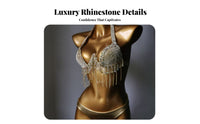Adjustable Straps Rhinestone Tassel Bikini Push Up Design Shimmering Nightclub Bikini for Dancers, Young Adults, Nightclubs, Club