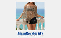 2025 Style Handmade Sparkle Knit Triangle Scarf, Tassel Off-Shoulder Cape for Holiday