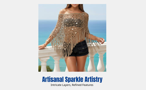 2025 Style Handmade Sparkle Knit Triangle Scarf, Tassel Off-Shoulder Cape for Holiday