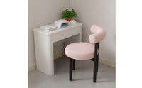 High-Density Foam Cushion Sherpa Vanity Chair with Backrest Shed-Resistant Upholstery Round Boucle Makeup Stool for Bedroom