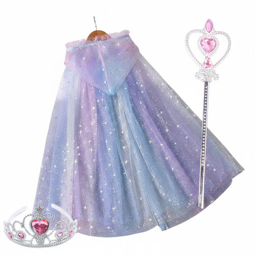Sheer ice crystal Cloak Easy to Wear ice crystal Print Hooded Mantle for Halloween