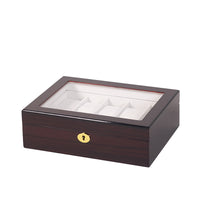Glass-Top Watch Box Lacquered Watch Display Box Golden-Hued Lock