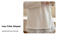 Lace Long Sleeve T-Shirt, Soft Brushed Pullover, Korean Style, Relaxed Fit Top