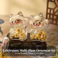 Glass Cat Ornament with Gold Peanuts Wealth Attracting Fortunate Cat Glass Jar
