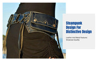 Medieval Steampunk Leather Waist Bag, Retro Multi-Pocket Belt Pouch, Norse Costume Accessory, Halloween Cosplay, Adult