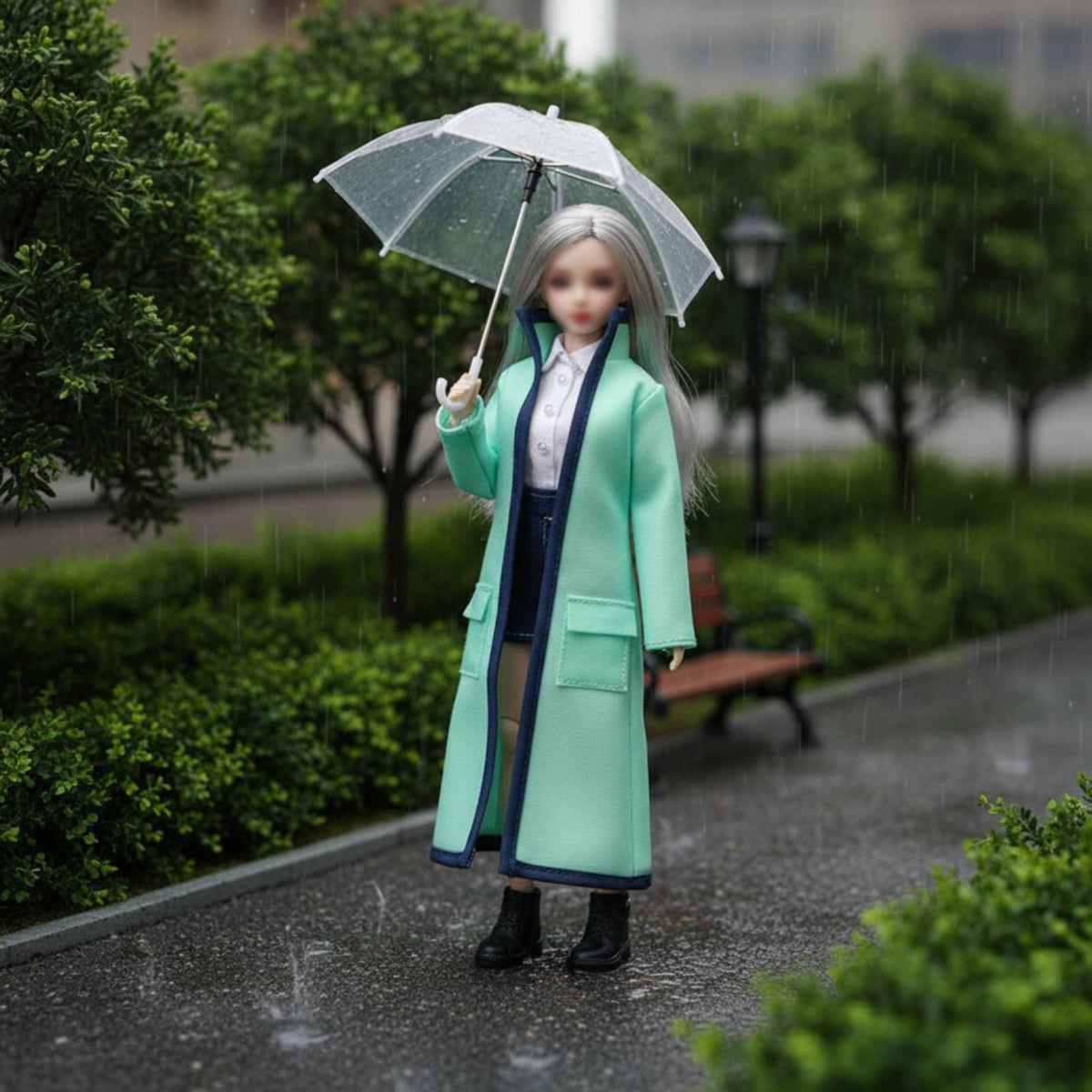 1/12 Scale Raincoat Contrast Edging BJD Doll Outerwear 1/12 Scale Overcoat Coat See-Through Design Poseable-Wire