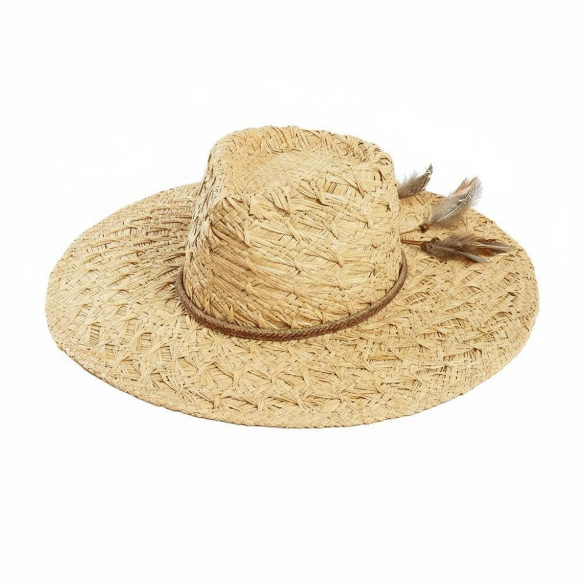 Crown Top Straw Hat Hand-Woven Wide Brim Straw Hat Headwear Adjustable Fit Chic Accessory Breathable for Women, Summer, Beach