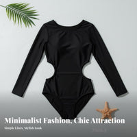 Black Long Sleeve Surfing Suit Streamlined Fit Long Sleeve Single Piece Swimsuit women's Surfing Suit Abdomen Control