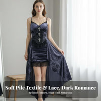 2 Pieces Velvet Slip Dress with Lace Shrug Lace Bell Sleeve Short Jacket Dress