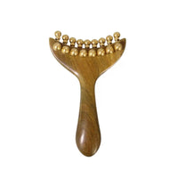 Wooden Face Massage Tool Polished Finish Wooden Face Massager Gold-Colored Metal