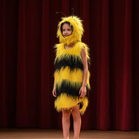 Kids Bee Costume Hooded Design Fuzzy Bee Vest Furry Texture for School Plays