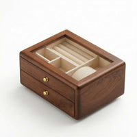 Jewelry Storage Box Wooden Accessory Keeper 2-Drawer for Dresser, Bedroom