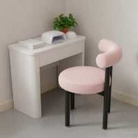 High-Density Foam Cushion Sherpa Vanity Chair with Backrest Shed-Resistant Upholstery Round Boucle Makeup Stool for Bedroom