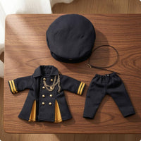 Long Coat Uniform Double Breasted 1/12 Scale Doll Clothes Chain Trim Miniature Jacket and Pants Set