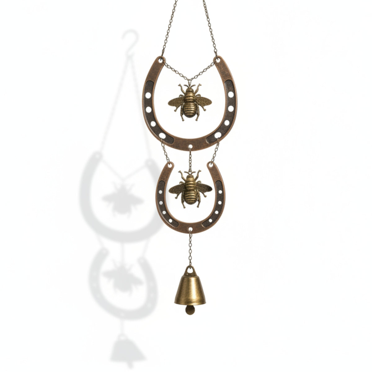Rustic Hanging Ornament Cutout Horseshoe Bee Chime Chain-Suspended