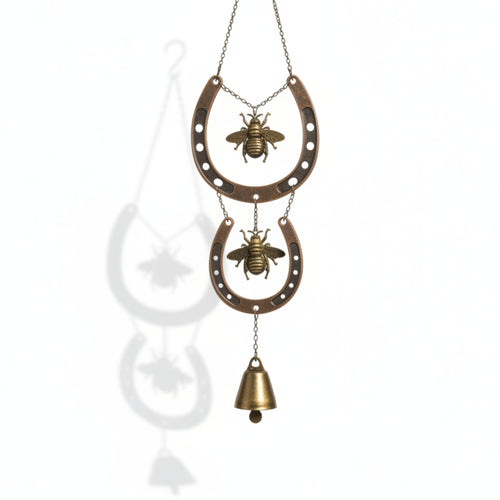 Rustic Hanging Ornament Cutout Horseshoe Bee Chime Chain-Suspended