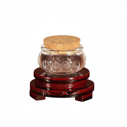 Golden Bean Display Jar Wide Mouth Design Miniature Wealth Pot Decoration Glass Treasure Basin Gift Box Included