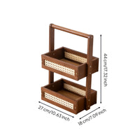 Vanity Tray with Handle Compact 2-Tier Shelf Solid Wood for Countertop