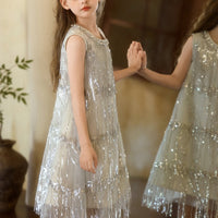 Sequin Fringe Dress Dressy Look Children's Clothing Sleeveless for Piano Recital