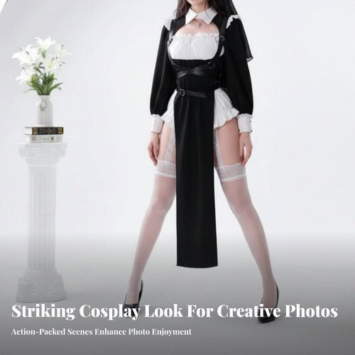 Alluring Nun Cosplay Outfit High Slit Design Halloween Nun Dress for Roleplay