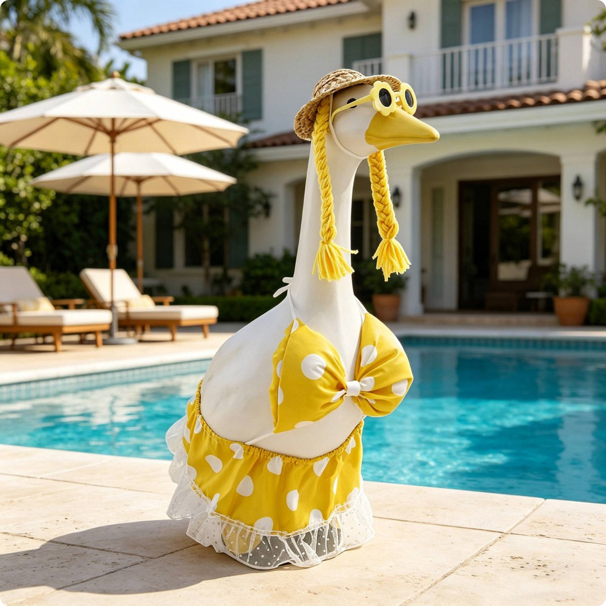 Polkas Dot Goose Ornament Hawaiian Theme Goose Costume Decor Gift Idea Outdoor Animal Decoration for Patio