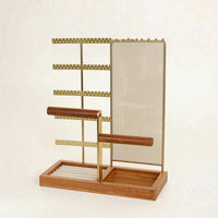 Jewelry Organizer Stand with Wooden Base Space-Saving for Vanity, Dresser, Women