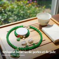 Faux Pearl and Jade Set Gift Box Included Faux Pearl Jewelry Set Classic