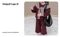 Boys' and Girls' Cotton Sweatshirt Set, Striped Cape, Wide Leg Pants, Burgundy, Fashionable New Year Outfit