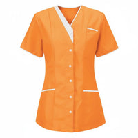 Short Sleeve Nurse Attire Shirt Contrast Trim Medical Top for Hospital, Nurses
