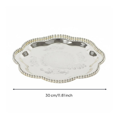 Beaded Tray Elegant Design Silver Serving Tray Mirror-Like Surface