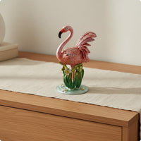 Metal Flamingo Jewelry Box Crystal Accents Enamel Flamingo Box Compact Size