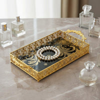 2 Pieces Gold Filigree Tray Double Handle House Decoration Elegant Display