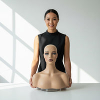 Earring Display Bust Double Shoulder Design Female Mannequin Head PVC Hairpiece Display Head for Jewelry Sellers, Salon Owners, Online Product Photos