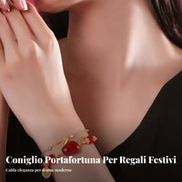 Red Agate Rabbit Bracelet Adjustable Size Double Layer Jade Bunny Bracelet