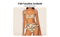 Modest Coverage High Waist Ruffle Bikini Vintage Inspired Floral Print Bikini Set Quick-Drying for Moms, Adults, Vacation, Resort, Cruise