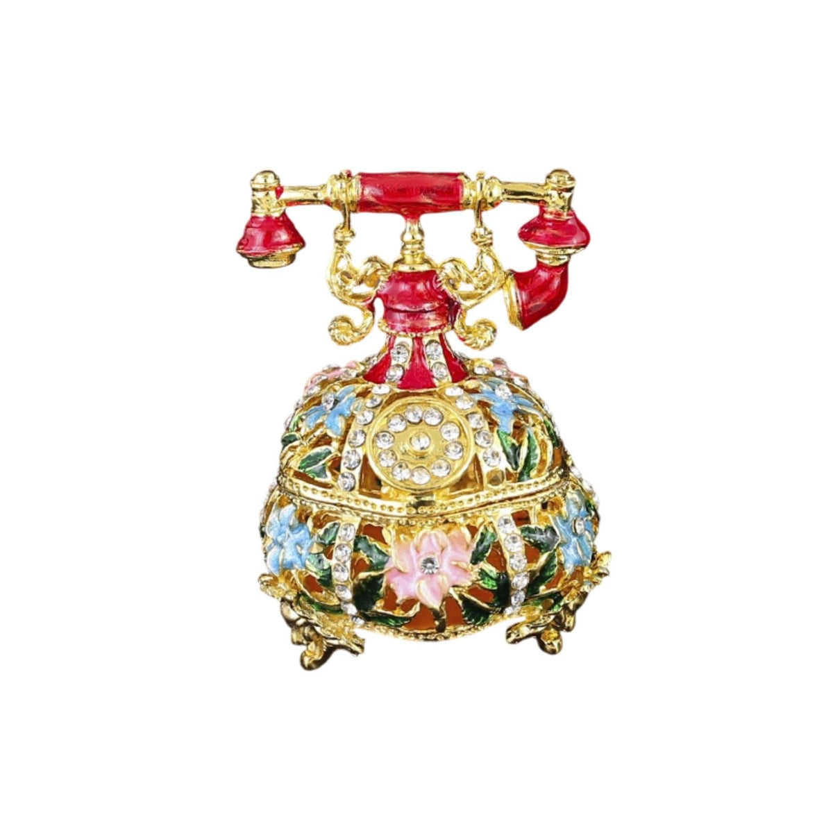 Telephone Jewelry Box Enameled Telephone Trinket Box Compact for Dresser
