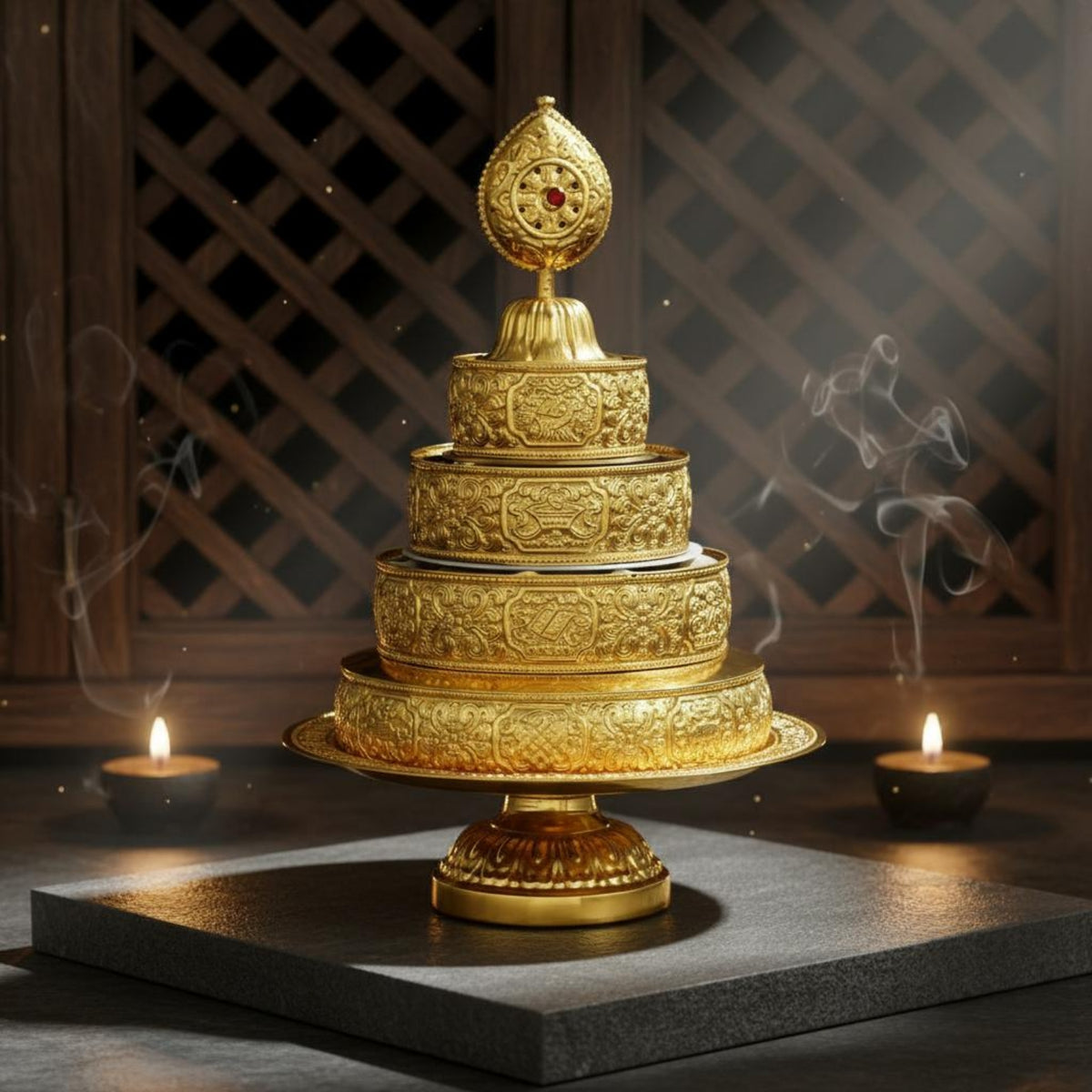 Tibetan Mandala Plate High Quality Alloy Mandala Offering Set Tiered Offering Tray Elegant Craftsmanship Religious Item