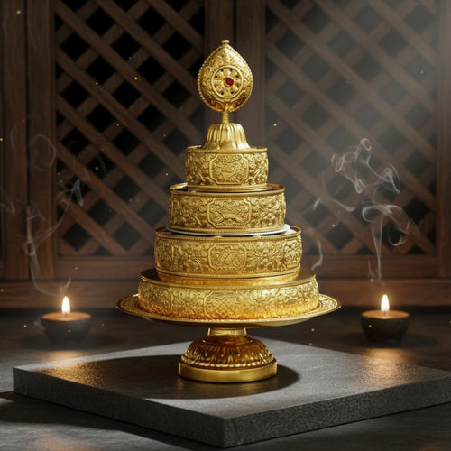 Tibetan Mandala Plate High Quality Alloy Mandala Offering Set Tiered Offering Tray Elegant Craftsmanship Religious Item