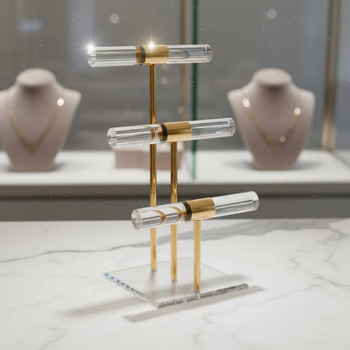Acrylic Jewelry Display Stand Sturdy Necklace Display Rack Acrylic Necklace Holder Versatile 2-Tier Crossbar Stand Jewelry Stand