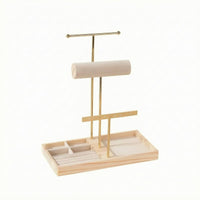 T-Shaped Jewelry Stand Wooden Base Necklace Stand Metal Frame