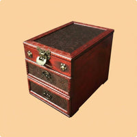 Vintage Wood Jewelry Box Embossed Floral Storage Item Multiple Drawers